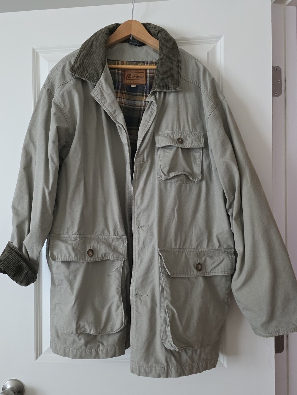 Vintage 90s Aberdeen Cottom Barn Jacket Flannel Lining Corduroy Collar Mens L